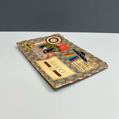 Gucci Embroidered Clutch GG Monogram Beige Brown Red Gucci Embroidered Clutch GG Monogram Beige Brown Red