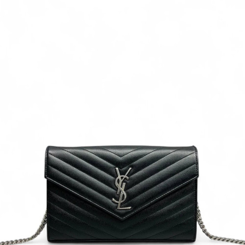 Yves Saint Laurent Envelope Wallet On Chain Grained Calfskin Black