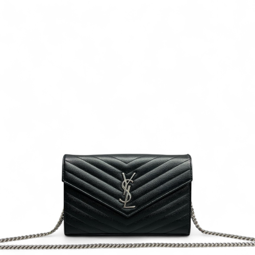 Yves Saint Laurent Envelope Wallet On Chain Grained Calfskin Black