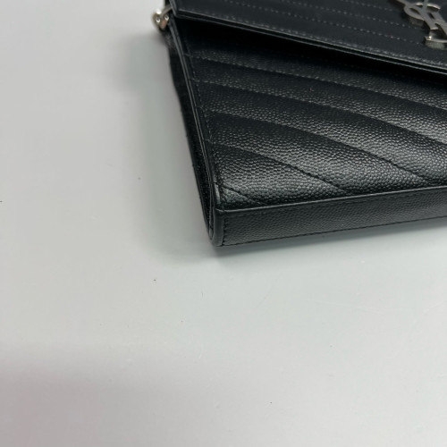 Yves Saint Laurent Envelope Wallet On Chain Grained Calfskin Black
