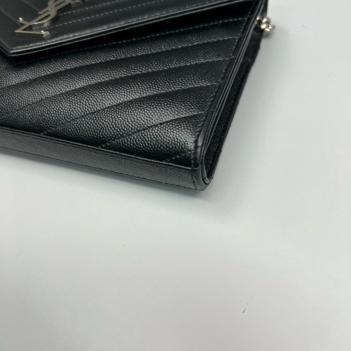 Yves Saint Laurent Envelope Wallet On Chain Grained Calfskin Black