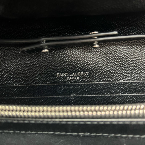 Yves Saint Laurent Envelope Wallet On Chain Grained Calfskin Black