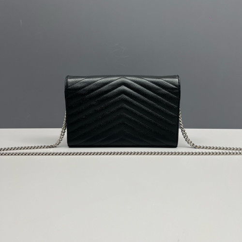 Yves Saint Laurent Envelope Wallet On Chain Grained Calfskin Black