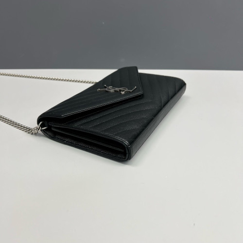 Yves Saint Laurent Envelope Wallet On Chain Grained Calfskin Black