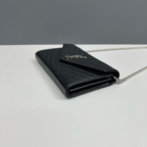 Yves Saint Laurent Envelope Wallet On Chain Grained Calfskin Black