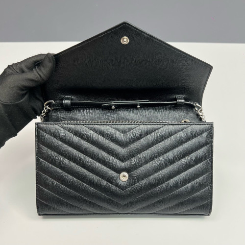 Yves Saint Laurent Envelope Wallet On Chain Grained Calfskin Black
