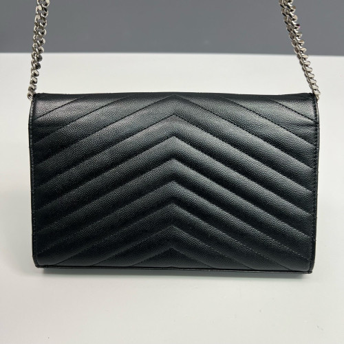 Yves Saint Laurent Envelope Wallet On Chain Grained Calfskin Black