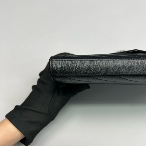 Yves Saint Laurent Envelope Wallet On Chain Grained Calfskin Black