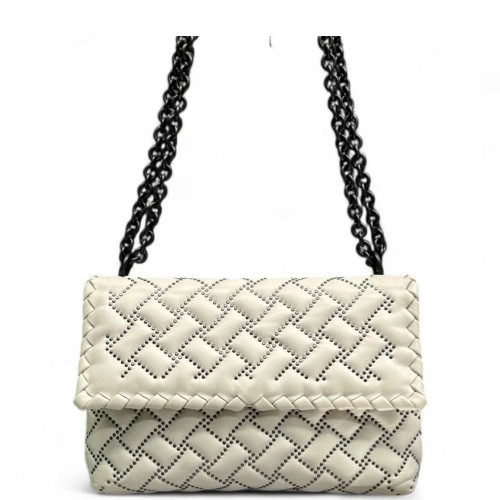 Bottega Veneta Medium Olimpia Shoulder Bag Calfskin Intrecciato White