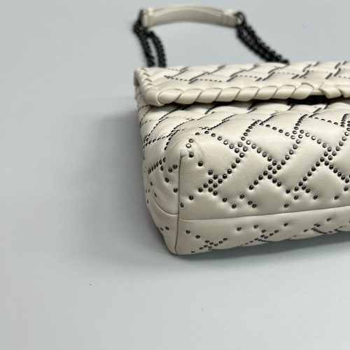 Bottega Veneta Medium Olimpia Shoulder Bag Calfskin Intrecciato White