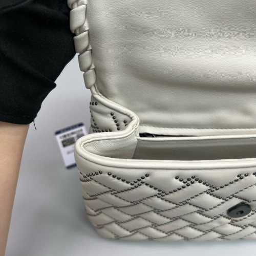 Bottega Veneta Medium Olimpia Shoulder Bag Calfskin Intrecciato White