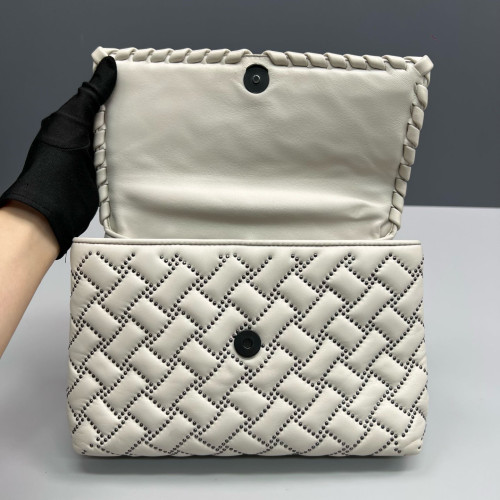 Bottega Veneta Medium Olimpia Shoulder Bag Calfskin Intrecciato White