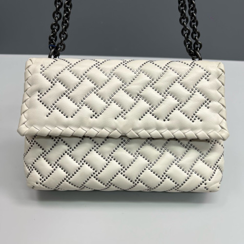 Bottega Veneta Medium Olimpia Shoulder Bag Calfskin Intrecciato White