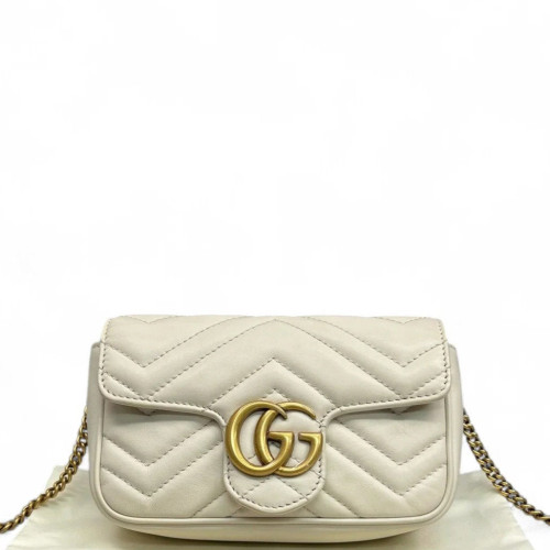Gucci Chevron Mini GG Marmont Chain Wallet Calfskin White
