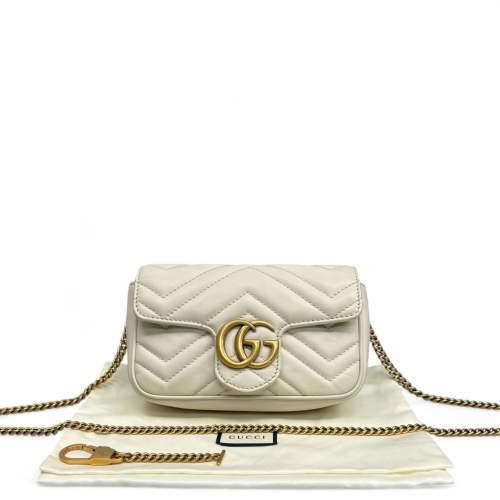 Gucci Chevron Mini GG Marmont Chain Wallet Calfskin White