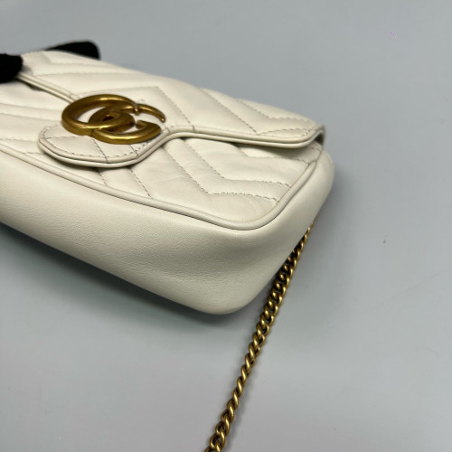 Gucci Chevron Mini GG Marmont Chain Wallet Calfskin White