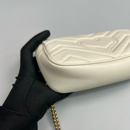 Gucci Chevron Mini GG Marmont Chain Wallet Calfskin White