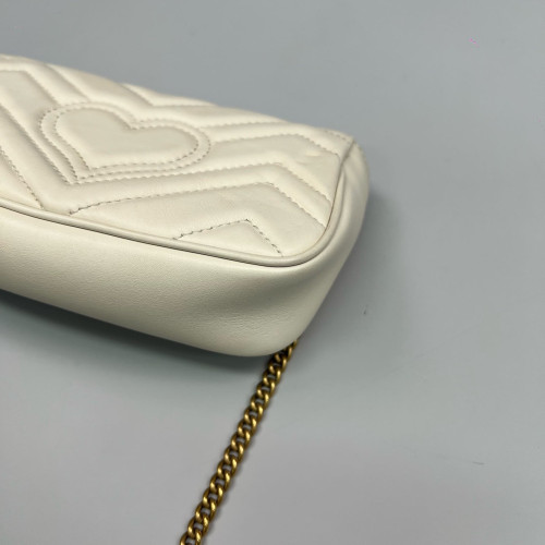 Gucci Chevron Mini GG Marmont Chain Wallet Calfskin White