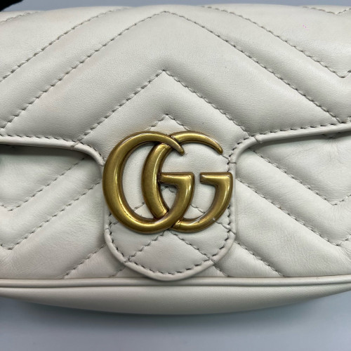 Gucci Chevron Mini GG Marmont Chain Wallet Calfskin White