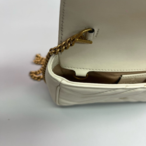 Gucci Chevron Mini GG Marmont Chain Wallet Calfskin White