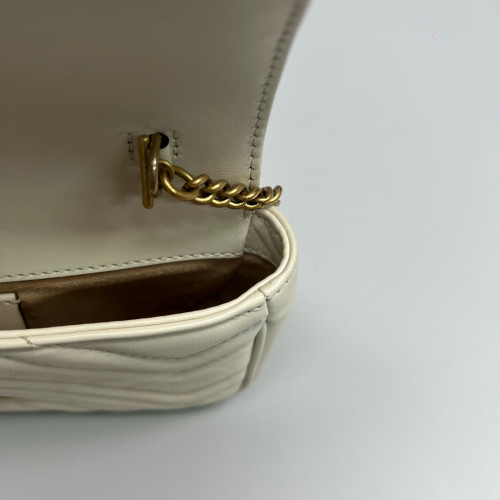 Gucci Chevron Mini GG Marmont Chain Wallet Calfskin White