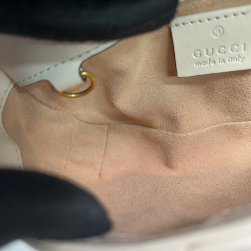 Gucci Chevron Mini GG Marmont Chain Wallet Calfskin White