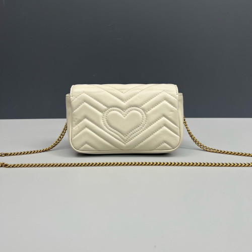 Gucci Chevron Mini GG Marmont Chain Wallet Calfskin White