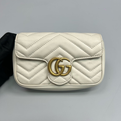Gucci Chevron Mini GG Marmont Chain Wallet Calfskin White