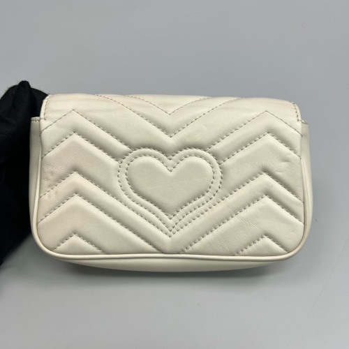 Gucci Chevron Mini GG Marmont Chain Wallet Calfskin White