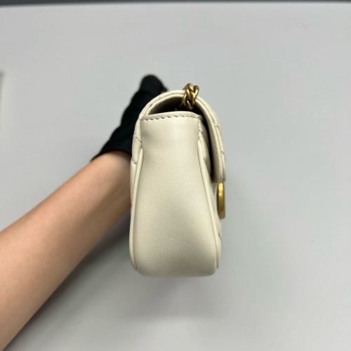 Gucci Chevron Mini GG Marmont Chain Wallet Calfskin White