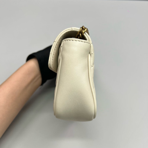 Gucci Chevron Mini GG Marmont Chain Wallet Calfskin White