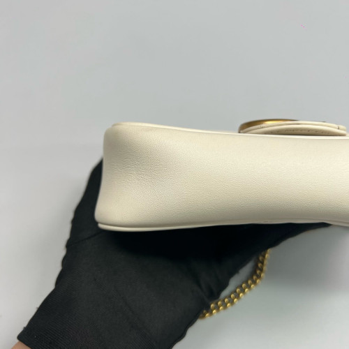 Gucci Chevron Mini GG Marmont Chain Wallet Calfskin White