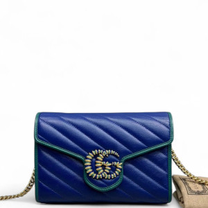 Gucci Matelasse GG Marmont Chain Wallet Calfskin Blue Green