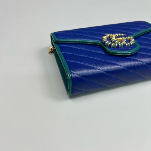 Gucci Matelasse GG Marmont Chain Wallet Calfskin Blue Green