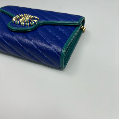 Gucci Matelasse GG Marmont Chain Wallet Calfskin Blue Green
