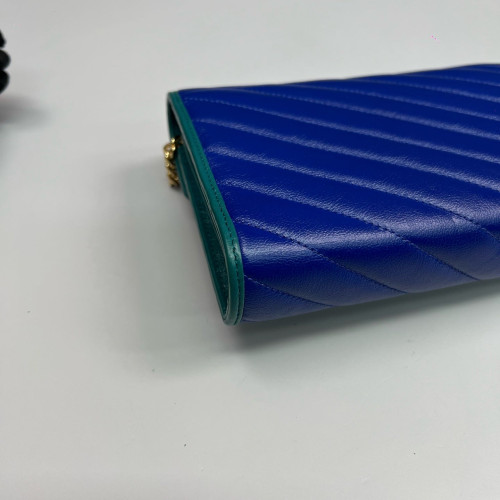 Gucci Matelasse GG Marmont Chain Wallet Calfskin Blue Green