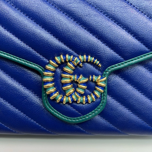 Gucci Matelasse GG Marmont Chain Wallet Calfskin Blue Green