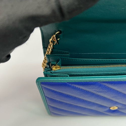 Gucci Matelasse GG Marmont Chain Wallet Calfskin Blue Green