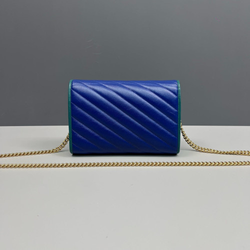 Gucci Matelasse GG Marmont Chain Wallet Calfskin Blue Green