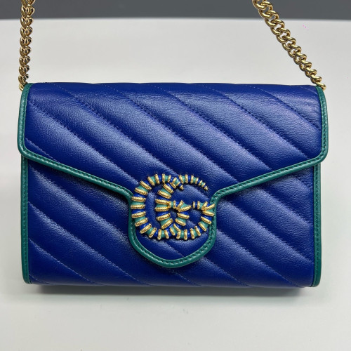 Gucci Matelasse GG Marmont Chain Wallet Calfskin Blue Green