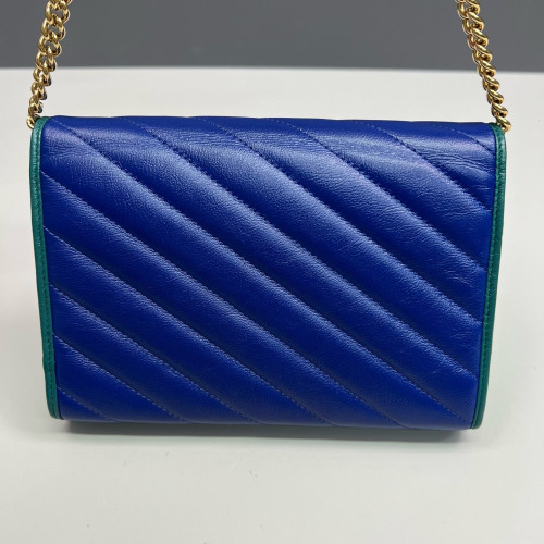 Gucci Matelasse GG Marmont Chain Wallet Calfskin Blue Green