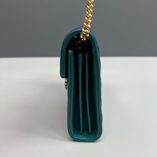 Gucci Matelasse GG Marmont Chain Wallet Calfskin Blue Green