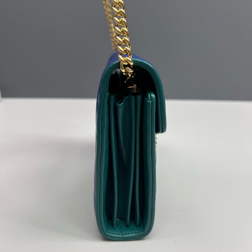 Gucci Matelasse GG Marmont Chain Wallet Calfskin Blue Green