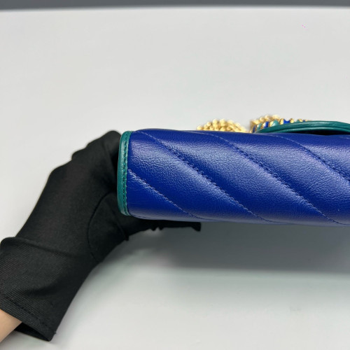Gucci Matelasse GG Marmont Chain Wallet Calfskin Blue Green