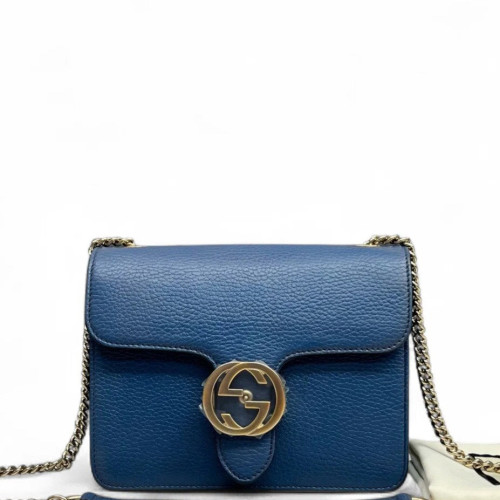 Gucci Small Interlocking G Shoulder Bag Grained Calfskin Blue Gucci Small Interlocking G Shoulder Bag Grained Calfskin Blue