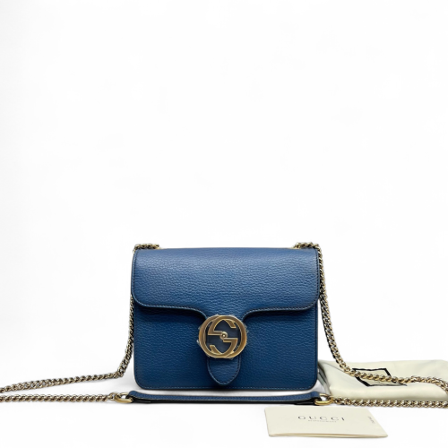 Gucci Small Interlocking G Shoulder Bag Grained Calfskin Blue Gucci Small Interlocking G Shoulder Bag Grained Calfskin Blue