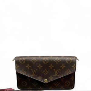 Louis Vuitton Pochette Felicie Chain Wallet Monogram Brown Red