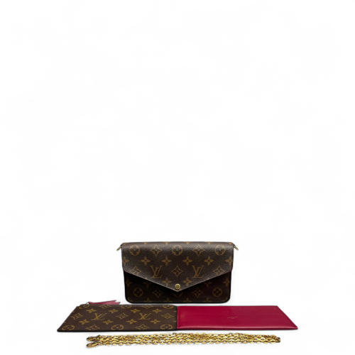 Louis Vuitton Pochette Felicie Chain Wallet Monogram Brown Red
