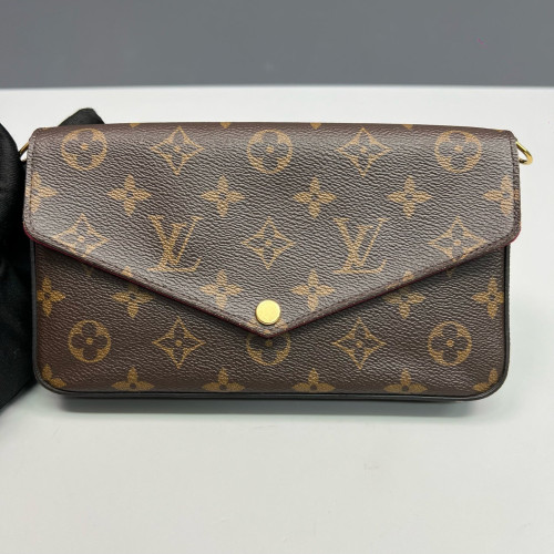 Louis Vuitton Pochette Felicie Chain Wallet Monogram Brown Red