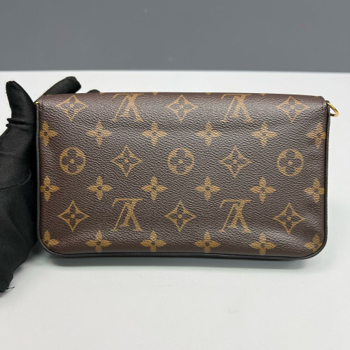 Louis Vuitton Pochette Felicie Chain Wallet Monogram Brown Red